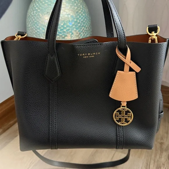 Tory Burch Black Leather Satchel with Tan Accent Tag - Picture 7 of 8